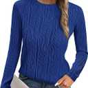 PRETTYGARDEN Long Sleeve Tops for Women Spring Fall Trendy Business Dressy Casual Shirts Crewneck Textured Blouse Clothes, Blue Small