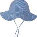 Baby Girl Sun Hat Toddler Beach Hats with UPF 50+ Protective Infant Summer Hat with Wide Brim Baby Girls Bucket Hat (0-6 Months, Navy Stripe Dy)