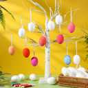 Gerrii 50 Pcs White Foam Easter Egg Ornament Bulk Paintable Decorations with 6 Markers, 12 Paints, 2 Brushes, 1 Palette Hanging Easter Egg with String for DIY Craft Basket Fillers Party Favors