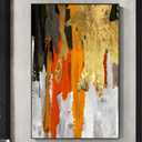 Orange and Gray Abstract Canvas Wall Art - Black Gold Painting for Living Room Decor - Red Art Prints Pictures for Wall Decor 16x24inch No Frame (16L" x 24W")