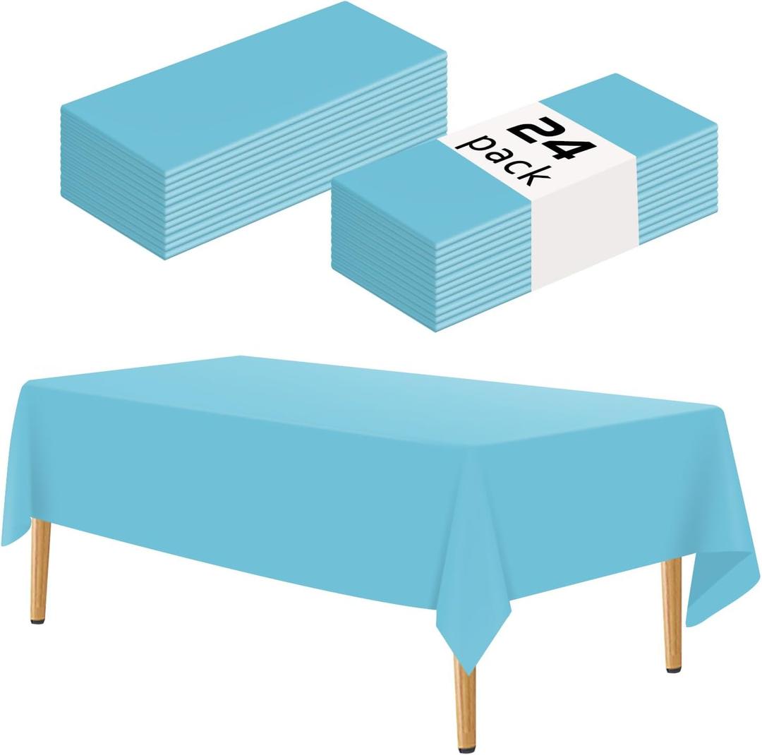 Light Blue 24 Pack Plastic Tablecloth 54 x 108 Inch Rectangle Disposable Table Cloth for Parties Plastic Table Cover Disposable Tablecloths