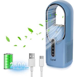 CAYNEL Desktop Fan, 11.8 Inch Portable Bladeless Desktop Personal Fan with 7 Colors Ambient Light, 3 Fan Speeds, Humidifier Electric Fan for Home, Office and Bedroom (Blue)