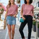 Summer Tops for Women Waffle Knit Tunic Shirts Cap Sleeve T-Shirt (S)