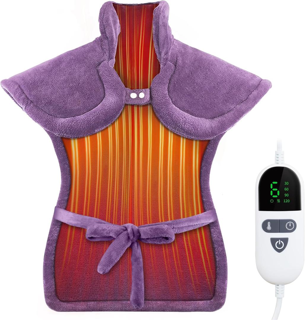 Heating Pad for Neck and Shoulders and Back, Pain Relief Electric Heating Pad Large Size 24X33 with 4 Timers, 6 Heat Levels, Auto-Off, Mothers Day & Birthday Gifts for Women Mom Wife Grandma, Purple