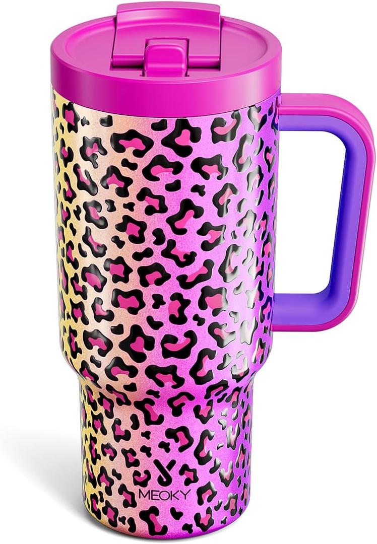 Meoky 32 oz Tumbler with Handle and Flip Straw, 100% Leakproof Tumbler with Lid and Straw, Stainless Steel Insulated Cup, Cupholder Friendly, Keeps Cold for 24 Hours