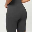 ODODOS Women's Crossover Yoga Shorts with Back Pocket, 8" Buttery Soft V High Waist Lounge Biker Shorts, Charcoal, Small 