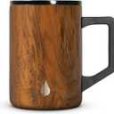 Elemental Insulated Coffee Mug - Triple-Wall Stainless Steel Summit Travel Cup for Hot and Cold Drinks - Thermal Coffee Mug with Lid and Handle for Camping, Office & Travel 16oz - Teakwood
