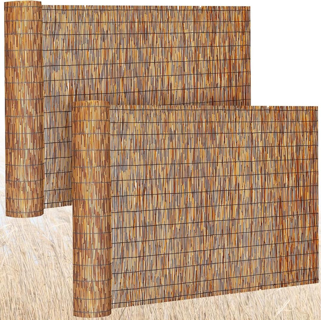 Barydat 2 Pcs 4 x 16.4 ft Reed Fence Roll, 85% Shade Bamboo Privacy Screen, Natural Decorative Reed Fencing for Outdoor Garden Backyard Patio Balcony