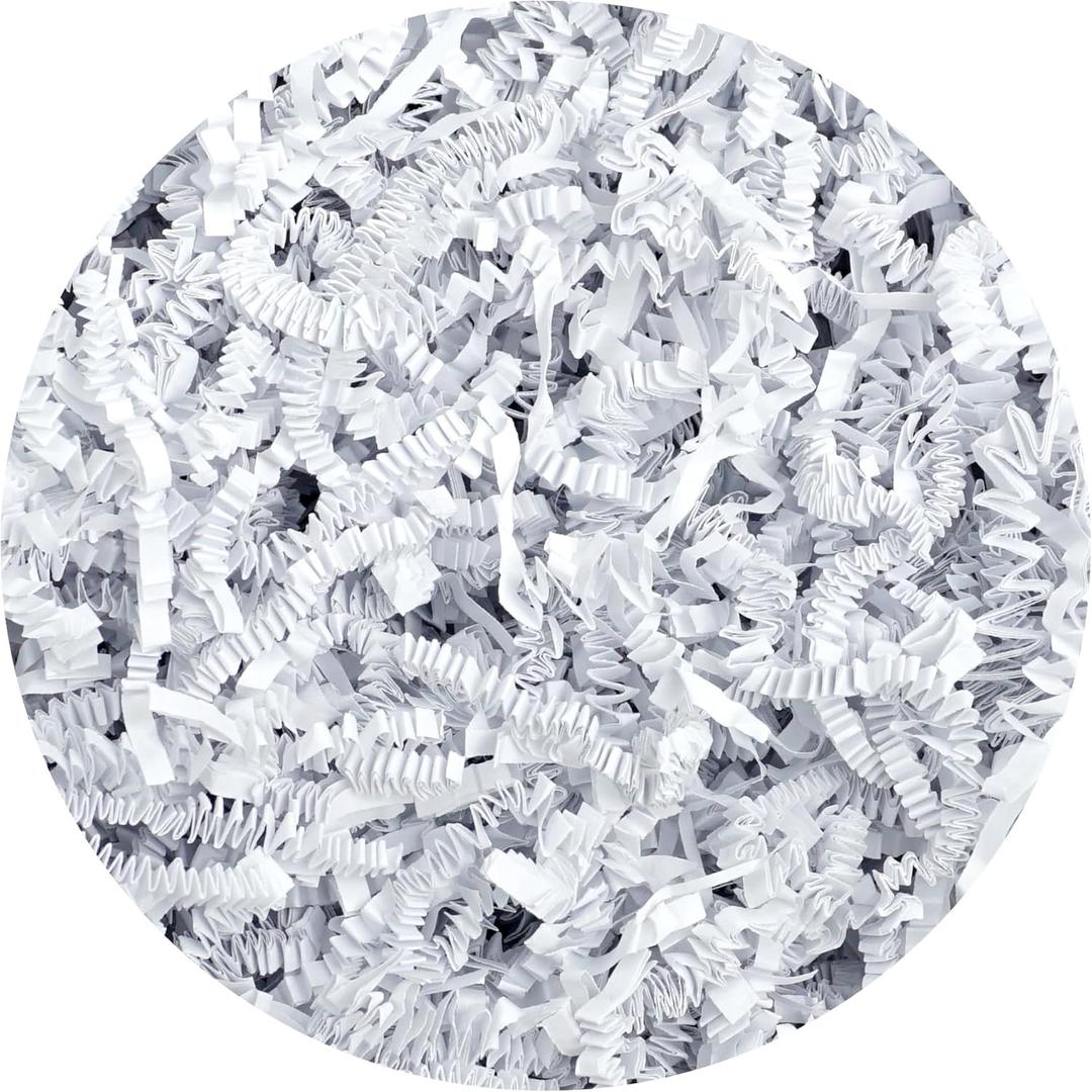 Hampton Distribution White Crinkle Paper Filler, 2lb Shredded Paper For Gift Baskets, Basket Filler for Birthdays, Weddings, Showers & Holidays