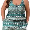 Summer Mae Plus Size Swim Romper One Piece Swimsuit Women Blouson Bathing Suit with Pockets 2025 Modest Swimwear, Green Floral Print 