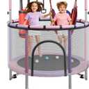 60" Trampoline for Kids, 4.5/5 FT Toddler Trampoline with Enclosur Net, Basketball Hoop & Sandbag, 440 LBS Capacity, Adjustable Height，Gifts for Ages 3-12 Boys & Girls