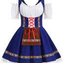 Colorful House Womens Oktoberfest Costume, Velvet German Bavarian Dress for Halloween Carnival (X-Large, Blue)