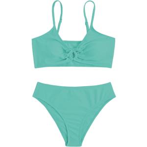 COZYEASE Girls' 2 Piece Ditsy Floral Print Knot Front Ruched Triangle Bikini Swimsuit (14 Years, Mint Green)
