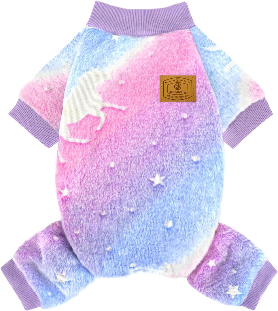 XPUDAC Dog Sweater Glows in the Dark Fleece Pajamas for Small Medium Dogs Girl Boy Puppy Clothes for Halloween Christmas Winter(Small) (Small(Chest:13-14.9"))