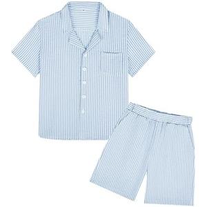 KEYWANTS Boys Summer Textured Outfit Beach Short Sleeve Button Down Shirts and Shorts 2 Piece Vacation Clothing Set for Kids 8Y