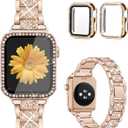 Mesime Compatible for Apple Watch Band with Screen Protector Case, Jewelry Replacement Bands 46mm 45mm 44mm 42mm 41mm 40 mm 38mm 2 Pack Protective Cover for iWatch Series 11/10/9/8/7/6/5/4/3/2/1/SE Women