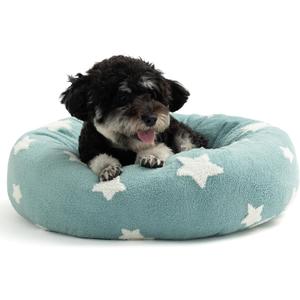 Mora Pets Donut Small Dog Bed - Round Cat Bed for Indoor Cats with Washable Removable Cover, Cute Calming Fluffy Circle Pet Bed Anti-Anxiety for Dog Puppy Cat, Blue 23"