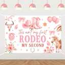 Pink Floral Cowboy 2nd Birthday Backdrop,This Ain't My First Rodeo My Second Rodeo Theme Party Decoration Photo Booth Background for Girls Second Birthdays Party Supplies 100x150cm