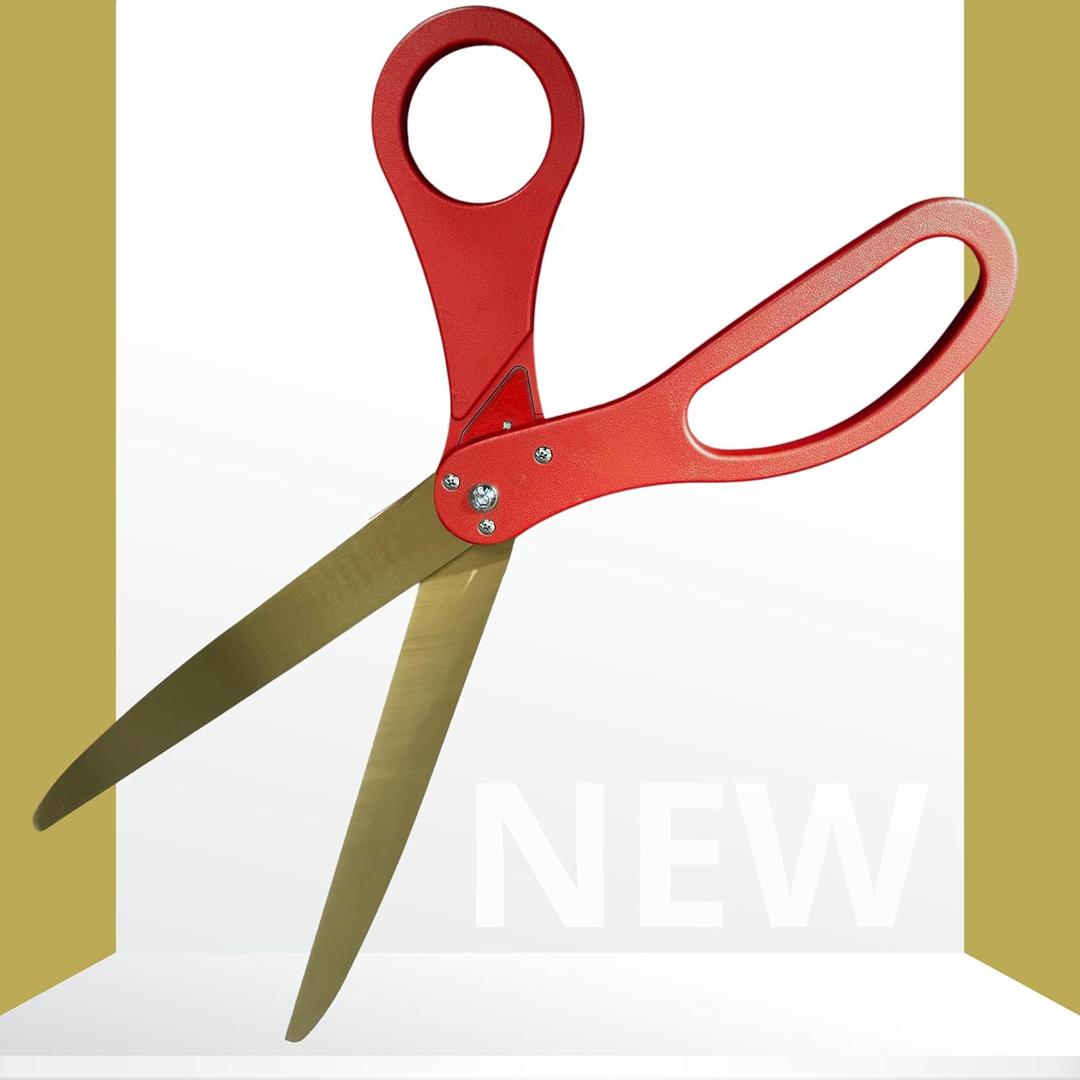 Large Novelty Ribbon Cutting Scissors  Giant Red Scisors 25'' with Golden Blades for Ribbon Cutting Ceremony Heavy Duty Giant Scissors for Inauguration Ceremonies & Special Events