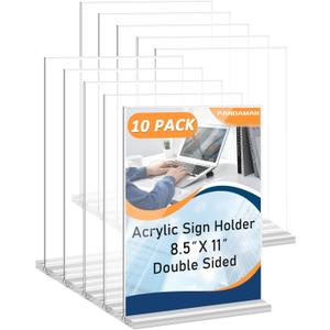 Pandaman PANDAMAN 10 Pack Acrylic Sign Holder 8.5 x 11, Vertical Double-Sided Acrylic Stands for Display, Plastic Sign Holder 8.5 x 11 Standing for Restaurant, Office, Store, Coffee Shop