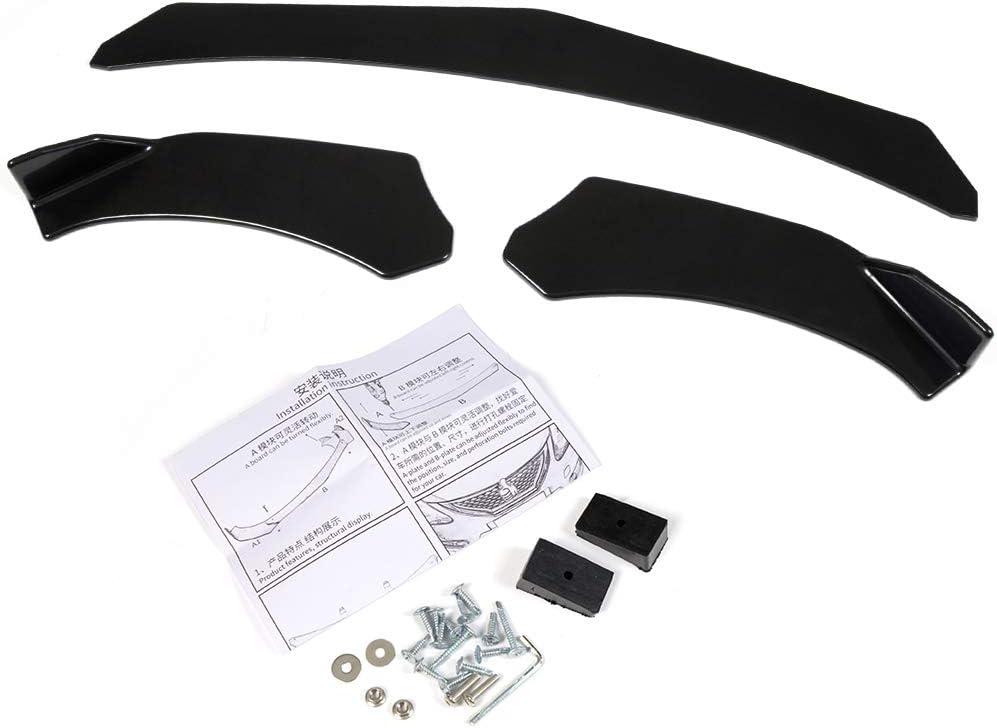 GRAND ORANGE Universal Front Bumper Chin Lip Spoiler Splitter Wing Body Kit Pointed Tip Style Glossy Black PP