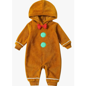 Baby Girl Boy Gingerbread Man Jumpsuit Cute Bow Tie Hooded Romper Fall Winter My First Christmas Outfit 12-18 Months