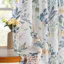 MYSKY HOME Floral Curtains for Living Room 72 inches Long Classic Printed Flower Leaf Sheer Curtains for Bedroom, Bathroom, Rod Pocket Window Drapes Yellow and Blue, 2 Panels, 52 x 72 inch