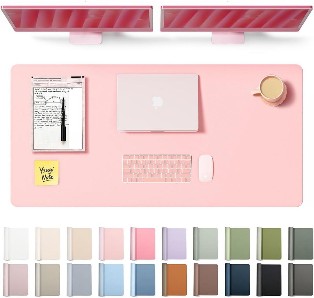 YSAGi Leather Desk Protector, Office Mat, Large Mouse Mat, Non-Slip PU Leather Blotter, Laptop Pad, Waterproof Writing Pad for Office and Home (Light Pink, 47.2" x 23.6")