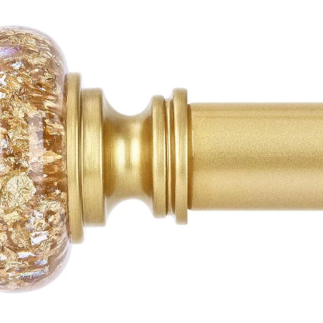 Gold Curtain Rods for Windows 48 to 84 Inch, Decorative Vintage Crystal 1'' Diameter Curtain Rod with Gold Foil Finials, Adjustable Heavy Duty Easy Install Drapery Pole Set for Farmhouse, Bedroom