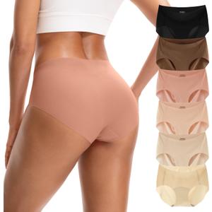 INNERSY Women's Seamless Underwear No Show Invisible Hipster Panties Full Coverage Briefs 6-Pack (Medium)