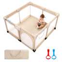 Baby Playpen, 50 * 50 in Playpen for Babies and Toddlers, Play Pen for Kids, Play Pens for Babies and Toddlers for Apartment, Indoors Play Yard with Soft Breathable Mesh (5050 Inch, Beige)