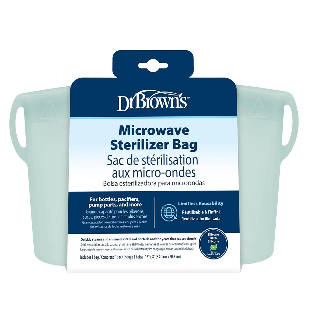 Dr. Brown's Microwave Steam Sterilizer Bag for Baby Bottles, Breast Pump Parts & Other Toddler Accessories, 100% Silicone, Reusable Sterilizing Bag