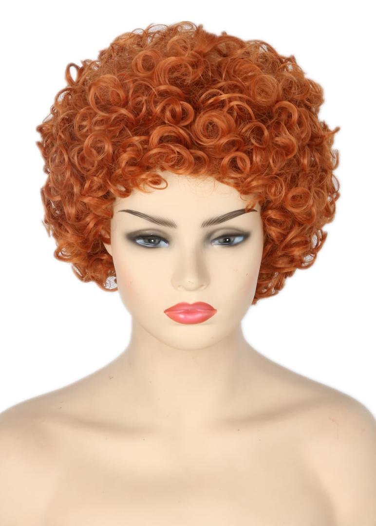 Unisex Reddish Brown Short Curly Afro Wig Halloween Costume Cosplay Party Wigs (Orange)