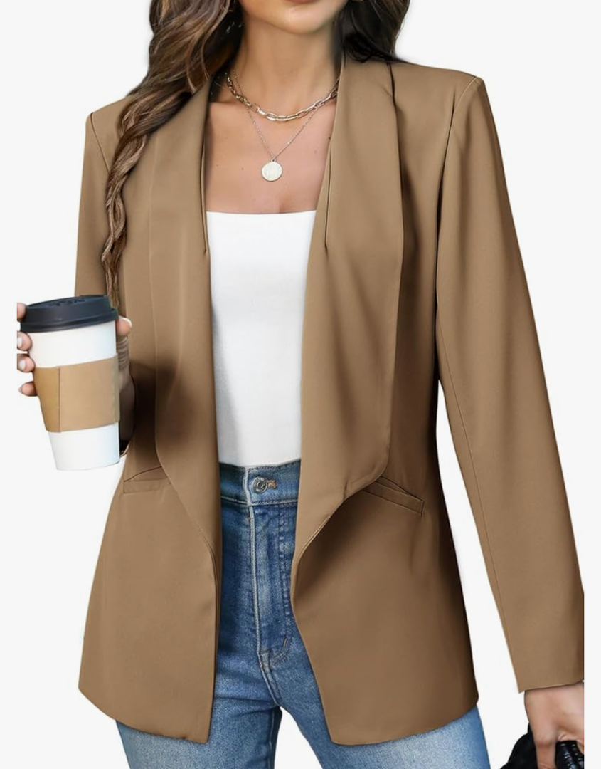 Dokotoo Blazers for Women Business Casual Long Sleeve Open Front Lightweight Work Office Suit Jackets Blazer, L