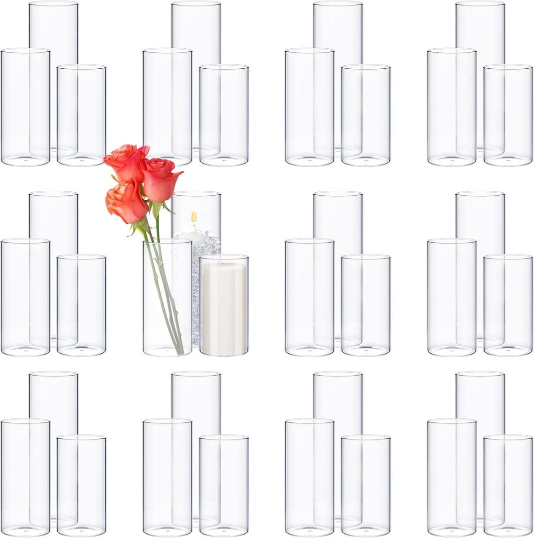 Didaey 36 Pcs Cylinder Vases Set for Centerpieces 3.4''Diameter 4/5/6/7/8/10 Inch Tall Clear Glass Vase Hurricane Floating Candle Holder for Table Decoration (6'',8'',10'' Tall)
