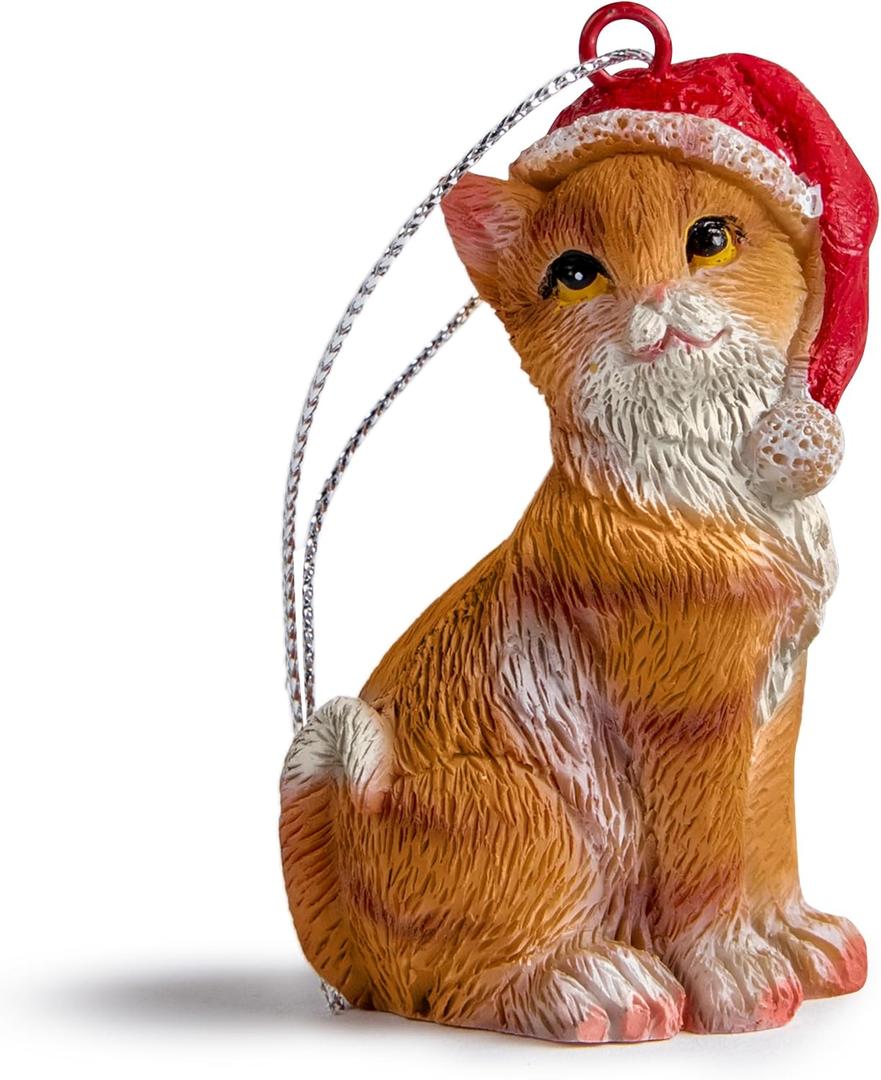 Cat Figurine Christmas Ornaments (Orange Tabby)
