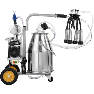 VEVOR Electric Cow Milking Machine, 6.6 Gal / 25 L 304 Stainless Steel Bucket, Automatic Pulsation Vacuum Milker, Portable Milker with Food-Grade Silicone Cups and Tubes, Adjustable Pressure