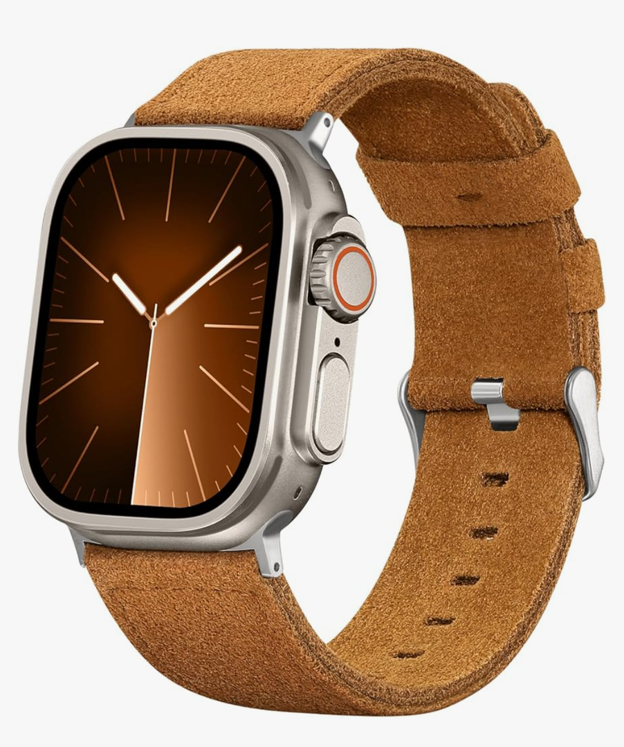 Bandsie Leather Band Compatible with Apple Watch Ultra 3/Ultra 2/Ultra Band 49mm 46mm 45mm 44mm 42mm for Men, Vintage Genuine Suede Leather Wristband Strap for iWatch Series 11 10 9 8 7 6 5 4 SE 3 2 1 Pack of 2