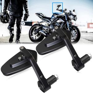 Bar End Mirrors - Universal 7/8 Standard Blue Lens Rear View Arrow Side Mirror Compatible With Sportster 883 Street bike Dirt bike chopper (Irregular shape, Black)