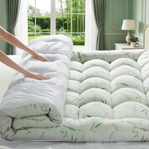 3 Inch Mattress Topper- Viscose Made from Bamboo,Mattress Protector with 8-21 Inch Deep Pocket (King,77"x80"), Green