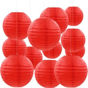 12 Pcs Red Paper Lanterns Round Hanging Party Decorations for Wedding Anniversary Birthday Christmas New Year Party Supplies