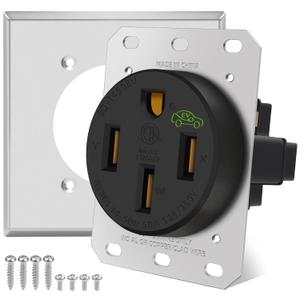 NEMA 14-50 Outlet 50 Amp EV Charging Receptacle with Wall Plate, NEMA 14-50R EV Power Outlet,125/250 Volt,50 Amp EV Outlet for Electric Vehicle Charging, RV and Large Appliance,3-Pole 4-Wire,ETL Listed
