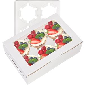 Jucoan 50 Pack Cupcake Box with Insert and Window Hold 6 Standard Cupcakes, Food Grade Cupcake Carrier Container, White Bakery Muffin Box for Pastry, Cookies, Small Cake, Party Dessert