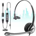 Wantek Computer Headset with Microphone for PC,Laptop,USB Headset with Noise Cancelling & Audio Controls,Computer Headphones for Call Center, Work, Ofiice, Mono (3.5 mm/USB/Type-c Monaural)