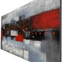 Large Abstract Red Gray Linen Wall Art Hand Painted Textured Oil Painting Picture on Canvas Framed Ready to Hang 60x30inch (60L" x 30W", MP-158)