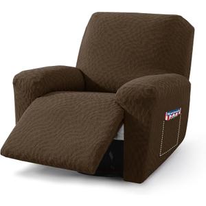 2026 Stretch Oversized Recliner Cover 3-Piece (36"-46") Super Soft XL-Recliner Chair Covers with Big Pocket & Anti Slip Ties Stay in Place, Lazy Boy Reclining Slipcover Durable Washable, Coffee (1 Seat-XL)