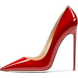 Qunvngutui Women's Pointed Toe Shallow Stiletto Heels 4.7 Inch Pumps Wedding Party Banquet Shoes Red Patent Leather US7.5