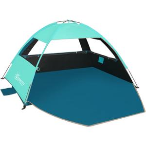 COMMOUDS Beach Tent Sun Shade for 3/4-5/6-7/8-10 Person, UPF 50+ Beach Sun Shelter Canopy Tent, Lightweight, Easy Set Up and Carry (Turquoise with Dark Shelter)
