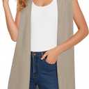 Women's Long Knit Cardigans Ribbed Sleeveless Sweater Casual Outwear Open Front Draped Duster Vest (XXL)