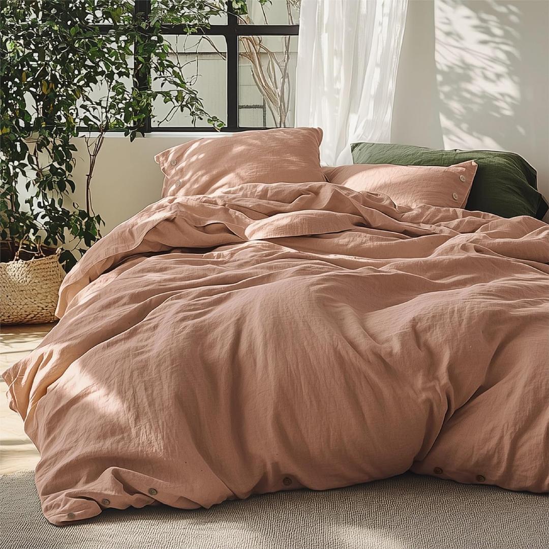 Bedsure Linen Duvet Cover King Size - Linen Cotton Blend Bedding Set, Soft & Cozy, 3 Pieces, 1 Duvet Cover 104x90 Inches and 2 Pillowcases, Camel Color Cooling Bedding, Comforter Sold Separately